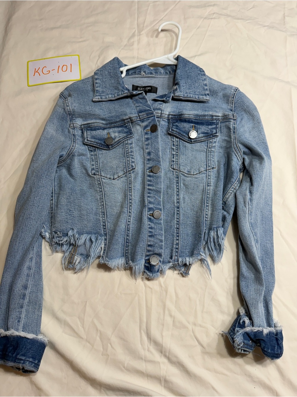 Black Label Light Blue Distressed Cropped Denim Jacket